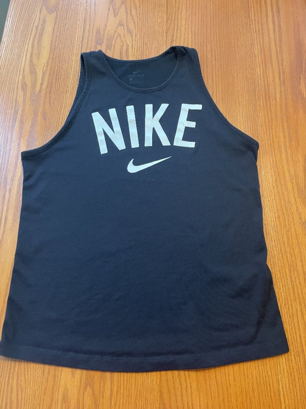 Nike Dri-Fit: Black Sleeveless Muscle Tee with White logo